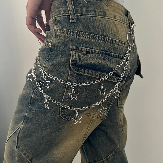 Unisex Jeans Pannts Chain Belts For Men and Women Punk Metal Crescent