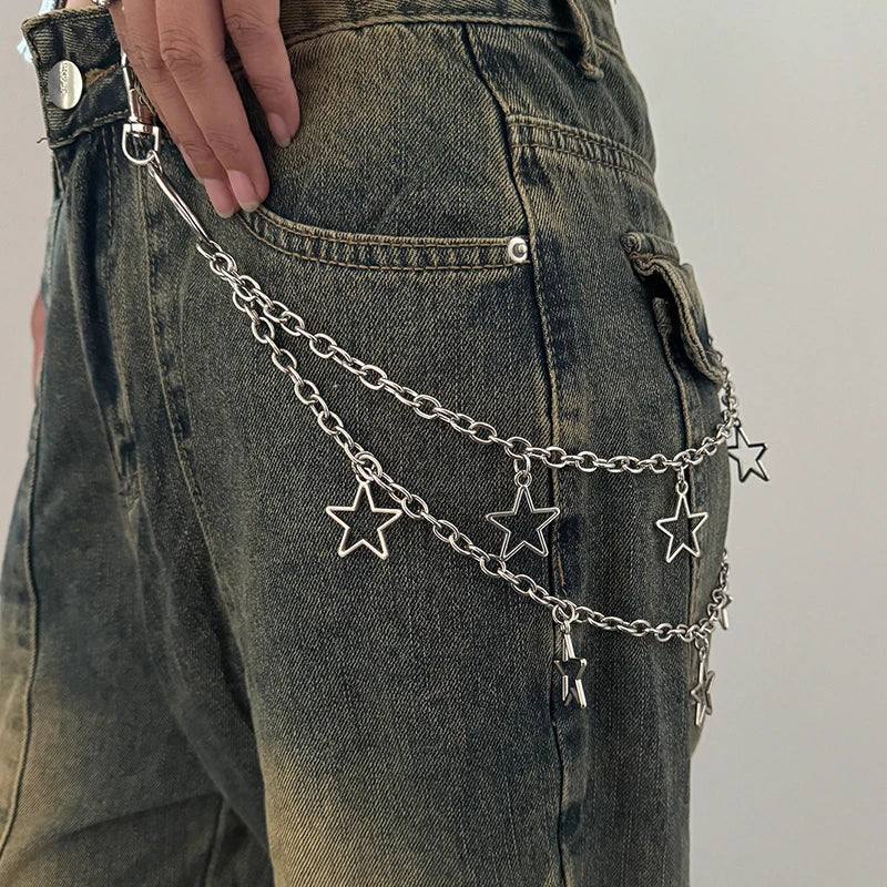 Unisex Jeans Pannts Chain Belts For Men and Women Punk Metal Crescent