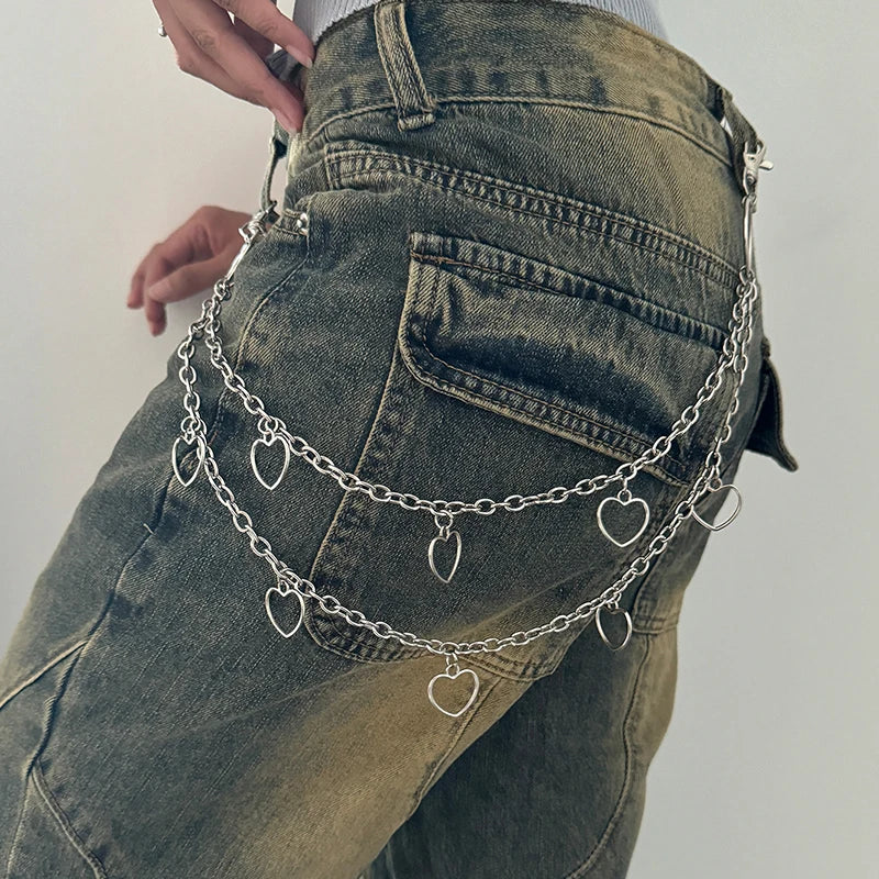 Unisex Jeans Pannts Chain Belts For Men and Women Punk Metal Crescent