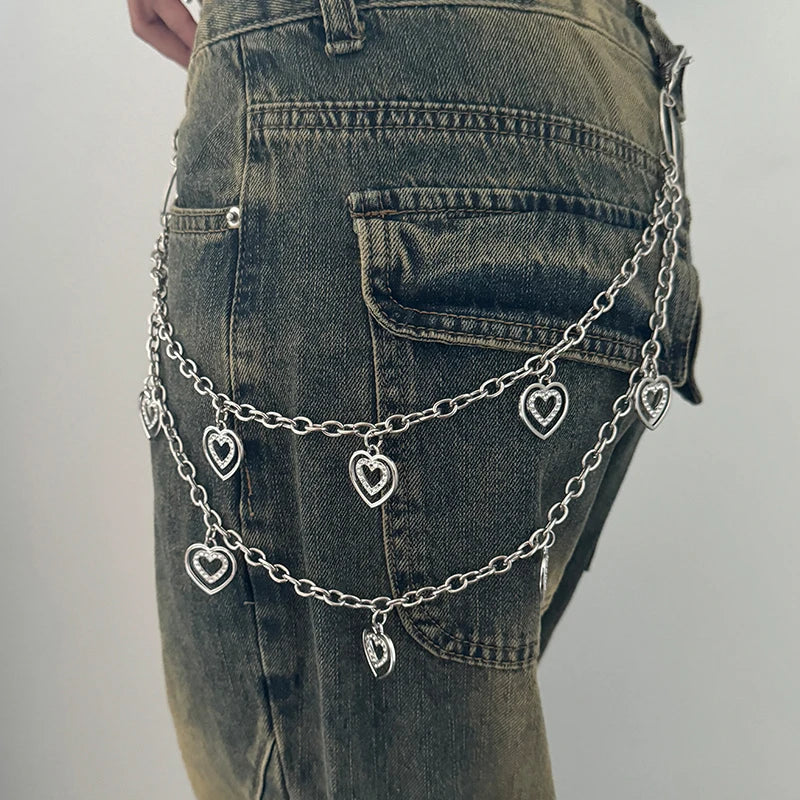 Unisex Jeans Pannts Chain Belts For Men and Women Punk Metal Crescent