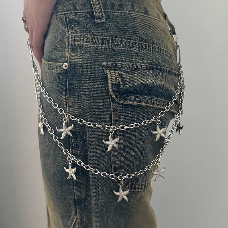 Unisex Jeans Pannts Chain Belts For Men and Women Punk Metal Crescent