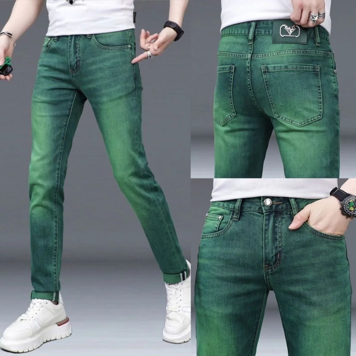 Spring and Autumn New Fashion Trend Straight Leg Stretch Green