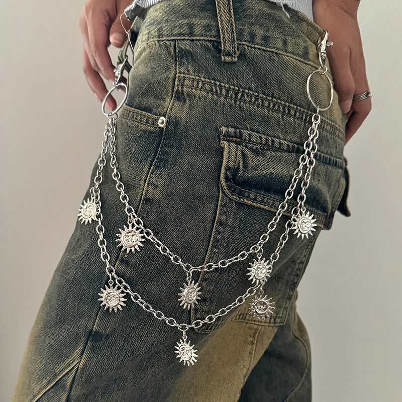 Unisex Jeans Pannts Chain Belts For Men and Women Punk Metal Crescent